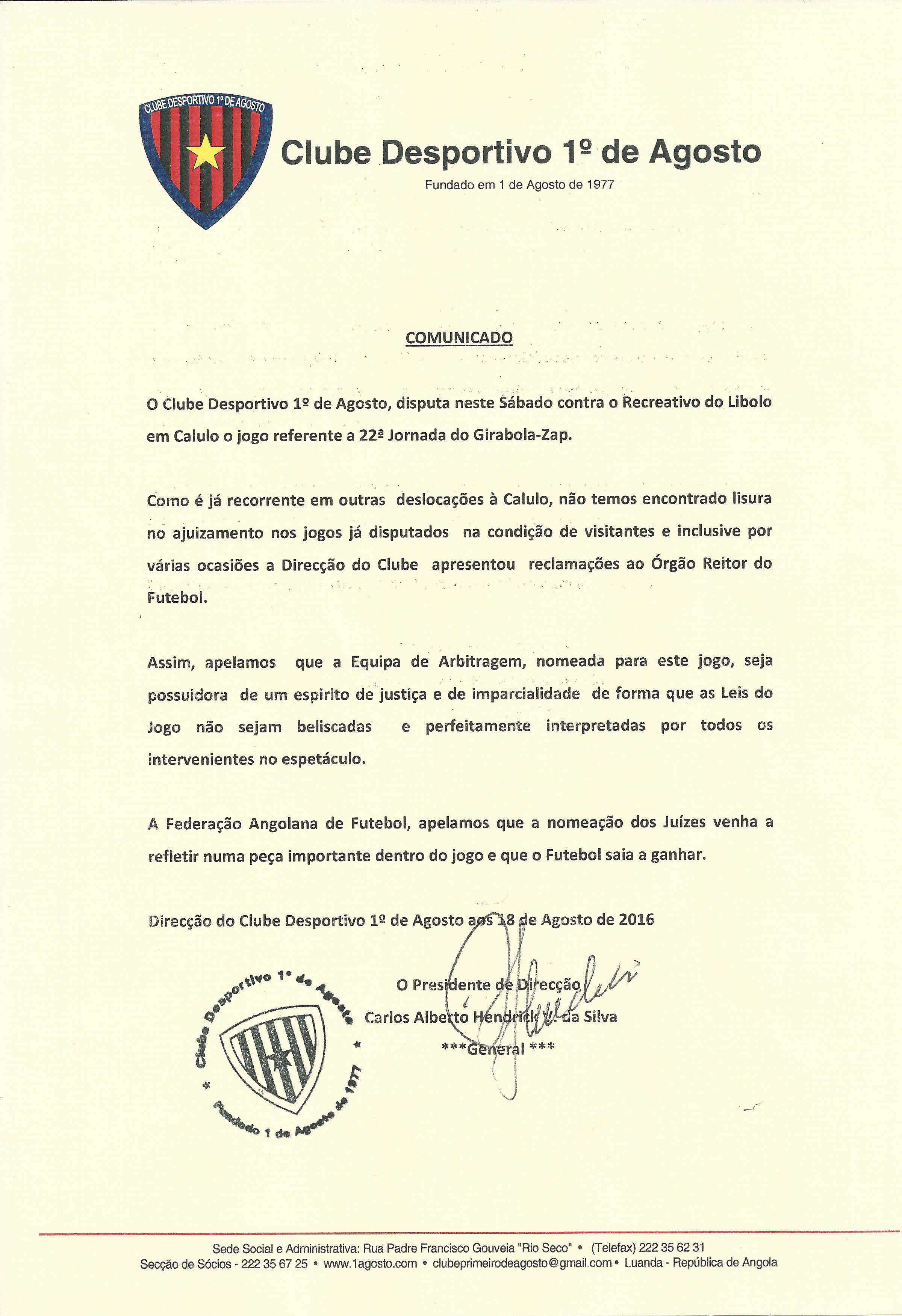 1.º de Agosto inicia Girabola com empate diante do Cuando Cubango FC -  Girabola - SAPO Desporto